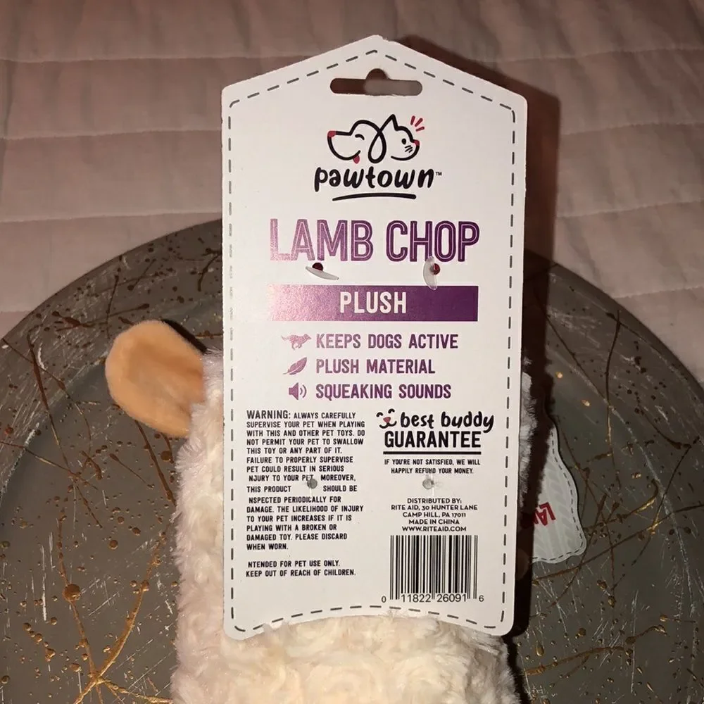 pawtown Plush Ivory Lamb Chop Squeaky Dog Toy